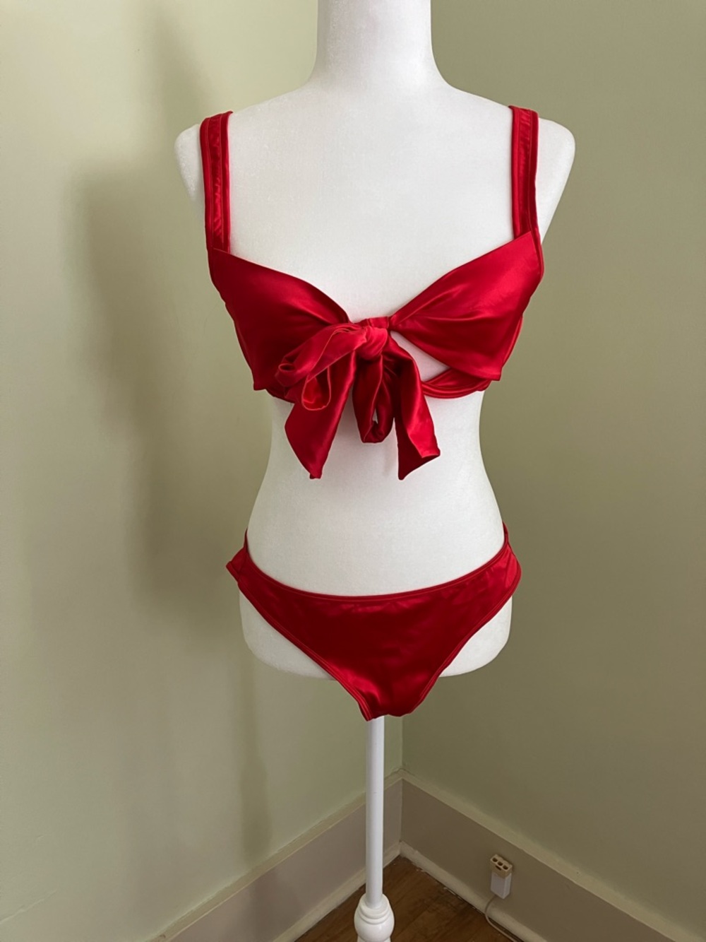 Adore Me Red Tie Up Lingerie Set (Large Top Medium Bottom)